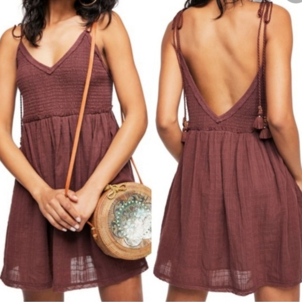 Free People Sun Drenched Mini Dress in Faded Maroon Size Large